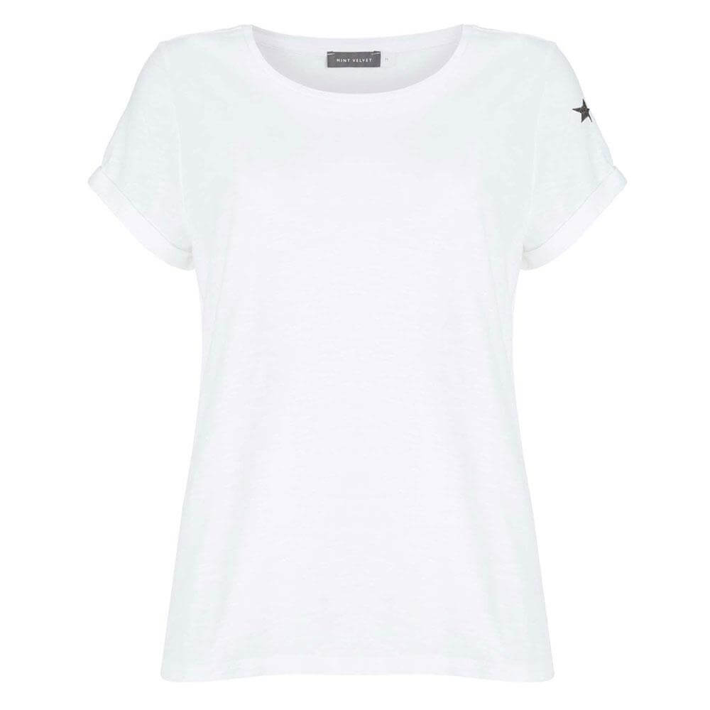 Mint Velvet White Cotton Star T Shirt